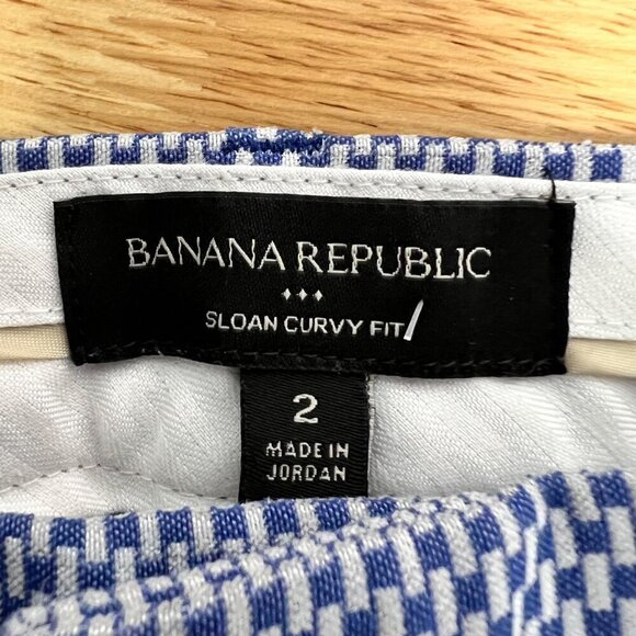 Banana Republic Sloan Curvy Fit Ankle Pants Blue/White Print Size 2 Pockets - Picture 8 of 9